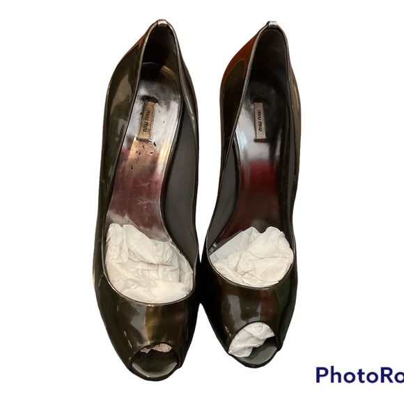 MIU MIU peep toe heels pumps stilettos, patent leather,  size 38 - Picture 5 of 6